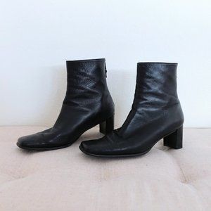 Vintage black leather square toe boots